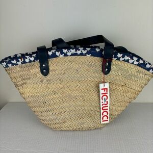 Fiorucci large straw shopper bags w/ chicken print liner -NWT